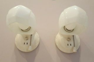 Pair Vintage Art Deco Porcelain PORCELIER Bath Wall Sconces Lights,  Rewired 9