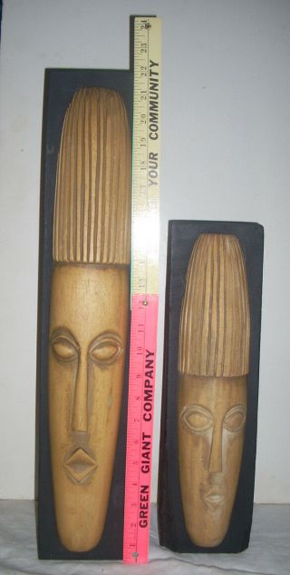 2 Vintage Mid Century Modern African Mask Motif Wooden Sculptures 4