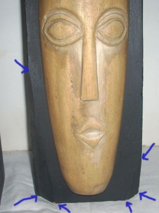 2 Vintage Mid Century Modern African Mask Motif Wooden Sculptures 5