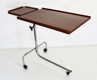 Vtg Mid Century Danish Modern Teak Wood Chrome Adjustable Tray Side End Table