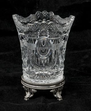 Antique Edwardian Fine Quality Cut Glass Swag & Bow Vase & Silver Plated Stand