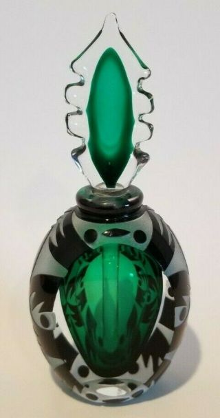 Antonio Garcia Signed Art Glass Green Perfume Bottle
