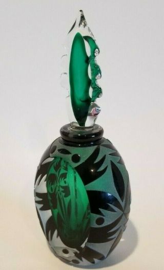 Antonio Garcia Signed Art Glass Green Perfume Bottle 2