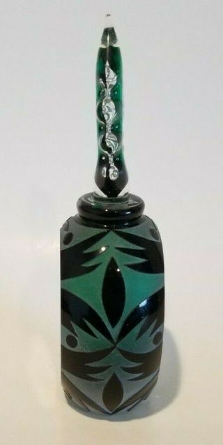 Antonio Garcia Signed Art Glass Green Perfume Bottle 3