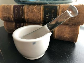 Vintage Coors Mortar And Pestle Porcelain And Glass Medical Lab Pharmacy