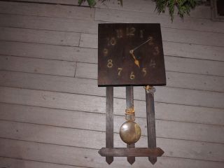 Antique Early 1900s German Clock Co Mission Oak 8 Day Wall Clock