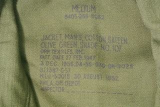 1952 US Army Korea Jacket Cotton Shirt OG - 107 Sateen M - 1947 Size Medium (6159) 3