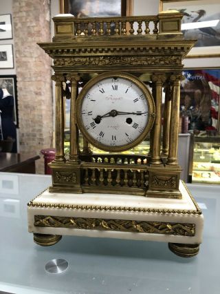 Important French Ragot Brass Bronze Marble Pillar Drum Clock 1890’s Rare Paris