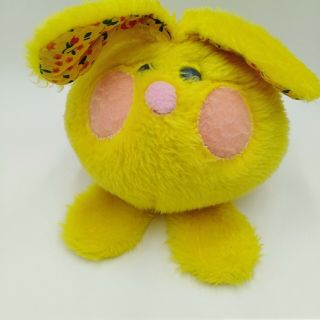Vintage 1979 Bunny Ball Baby Toys Yellow Plush Floral Ears Pink Cheeks Nose