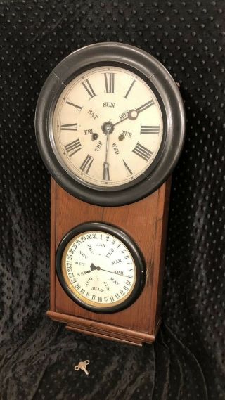 Late 1800s B.  B.  Lewis Perpetual Calendar Clock Number 2 Double Dial