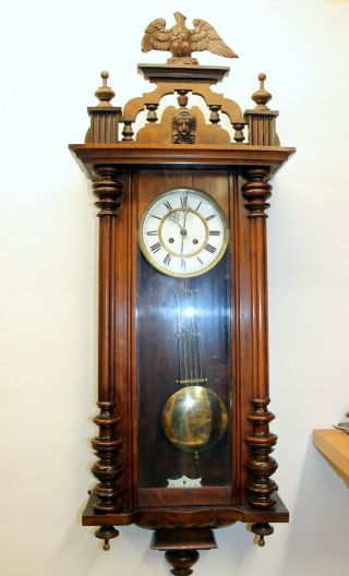 Antique Big Wall Clock Vienna Regulator 19th Century With Eagle 117 Cm