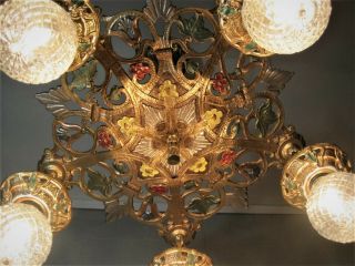 Chandelier Antique Ornate Art Nouveau Poly Chrome Restored 5 Lights Unique