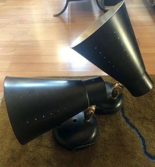 Vintage Mid - Cent Pair Modern Black & Gold Cone Sconce Eams Era Atomic