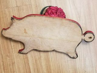 Old Wood Pig Cutting Board In Old Red & Black Paint Primitive Farmhouse
