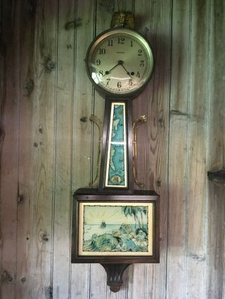 1920s " Treasure Island " E Ingraham Antique 8 Day Banjo Clock W/ Pendulum