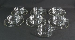6 Mid - Century German Bauhaus Wilhelm Wagenfeld Jena Glass Tea Cup Saucer Creamer