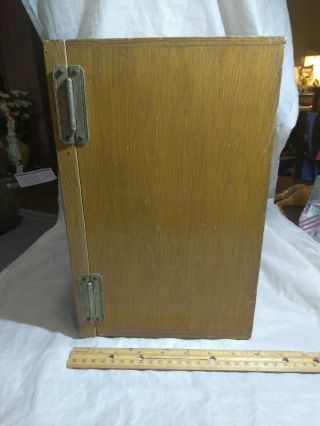 VINTAGE WOOD STERILIZER CABINET WITH 1 GLASS SHELVE & ROOM FOR ANOTHER. 7