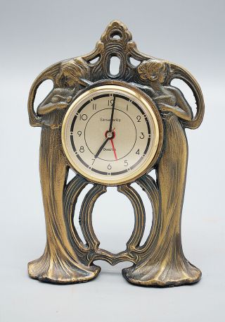 Vintage Frankart Sarsaparilla Art Deco Metal Nymph Nouveau Desk/mantel Clock