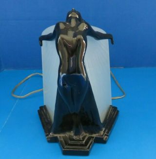 Sarsaparilla Art Deco Hand Blown Glass Nude Female Lamp 1980 