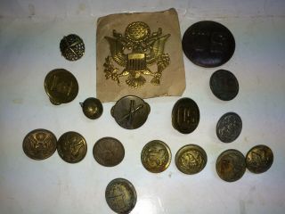 17 Vintage Ww I,  Ii,  Civil War,  Military Buttons,  Pins,  Pinbacks,  Artillery,  Eagle,  Prop