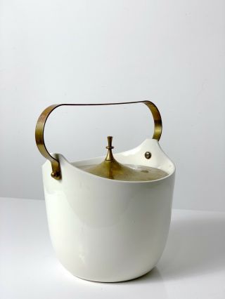 Rare Ernest Sohn White Ceramic Brass Pyrex Ice Bucket Mid Century Modern Regency