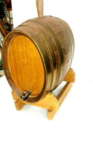 Small Metal Banded Whiskey Barrel,  Vintage Old Oak.  12 " H 9.  5 " L 6 " W