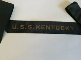 Rare Ship WWI USS Kentucky BB - 6 Battleship 1915 Hat Tally Ribbon 7