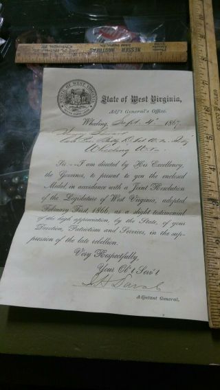State Of West Virginia Civil War Letter - Adujtant General Letter/envelope Medal