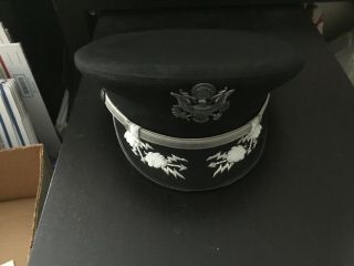 US AIR FORCE BLACK DRESS PEAK VISOR FOR COLONEL WITH WHITE COVER 3