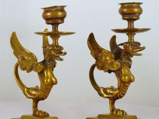 French Mythological Gothic Gargoyls Handled Candlestick Bronze 19TH 3