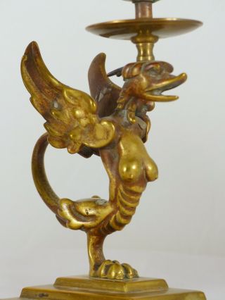 French Mythological Gothic Gargoyls Handled Candlestick Bronze 19TH 4