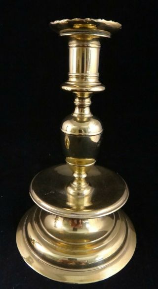 Pr.  Antique European Solid Brass Candlesticks,  18th/19th c.  8” tall 2