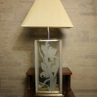 Mcm Fredrick Ramond Glass Lucite Frosted Art Deco Hollywood Regency Table Lamp