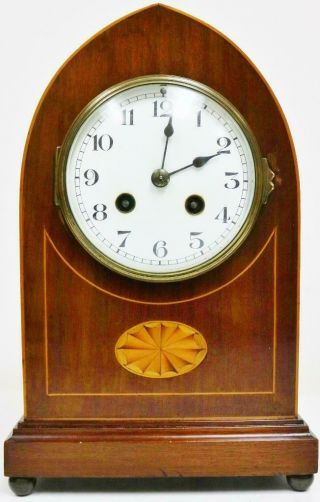 Antique 19thc French 8 Day Gong Striking Inlaid Mahogany Mantel Clock