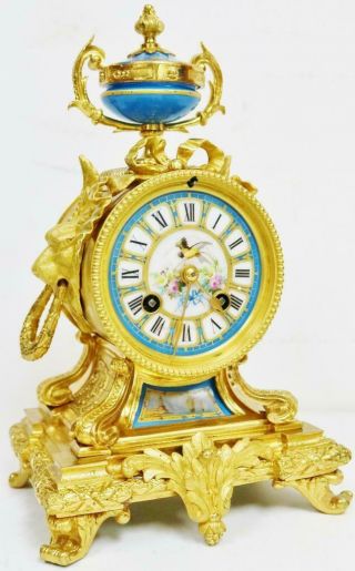 Antique French Sevres Porcelain Mantel Clock 8 Day Striking Bronze Mantle Clock 10