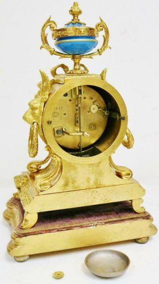 Antique French Sevres Porcelain Mantel Clock 8 Day Striking Bronze Mantle Clock 12