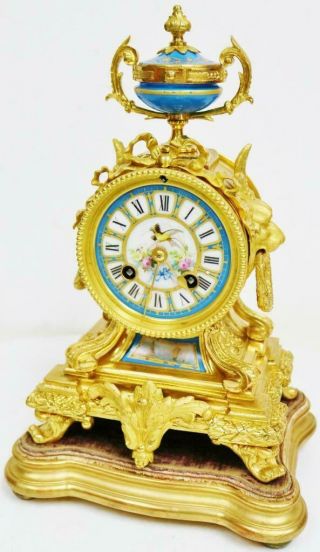 Antique French Sevres Porcelain Mantel Clock 8 Day Striking Bronze Mantle Clock 2