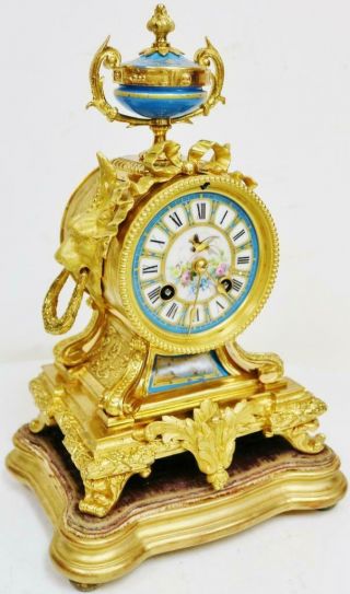 Antique French Sevres Porcelain Mantel Clock 8 Day Striking Bronze Mantle Clock 3