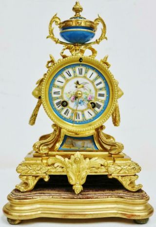 Antique French Sevres Porcelain Mantel Clock 8 Day Striking Bronze Mantle Clock 4