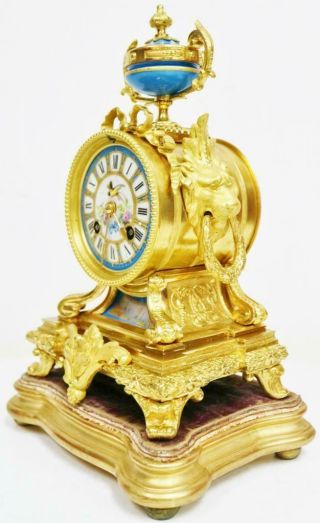 Antique French Sevres Porcelain Mantel Clock 8 Day Striking Bronze Mantle Clock 6