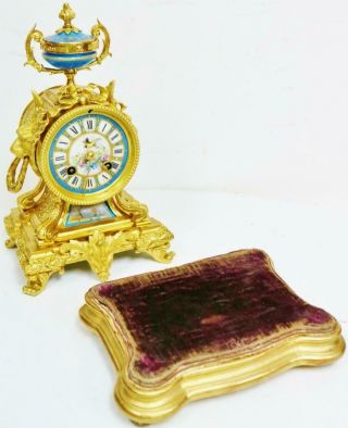 Antique French Sevres Porcelain Mantel Clock 8 Day Striking Bronze Mantle Clock 9