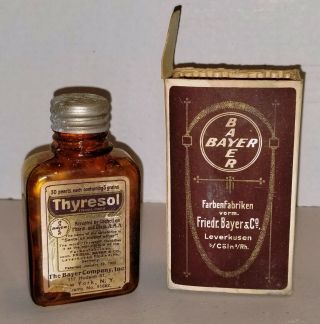 Vintage Bottle & Box Thyresol The Bayer Co Bottle W/full Contents