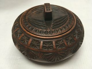19th C.  Swedish Lidded Bowl,  Antique Chip - Carved Container