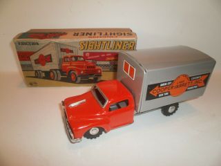 Vintage Sss Friction Toy Sightliner Tin Litho Truck W/original Box,  Japan