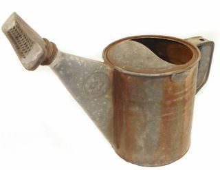 Small Primitive Galvanized Tin 4 Watering Can With Brass Sprinkler Head