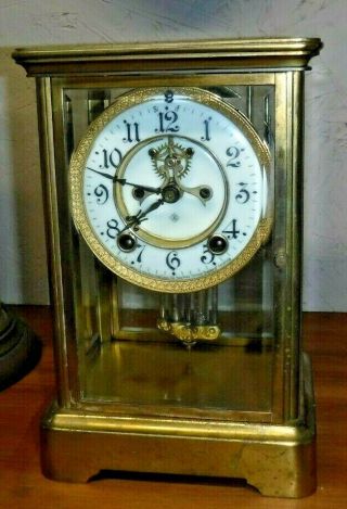 Ansonia Brass 8 Day Crystal Regulator Chime Clock Open Escapement C1890