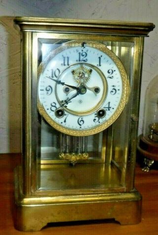 ANSONIA BRASS 8 DAY CRYSTAL REGULATOR CHIME CLOCK OPEN ESCAPEMENT c1890 2