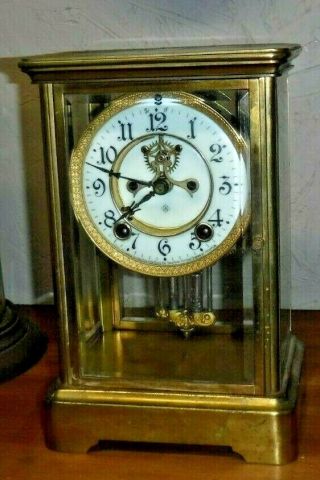ANSONIA BRASS 8 DAY CRYSTAL REGULATOR CHIME CLOCK OPEN ESCAPEMENT c1890 3