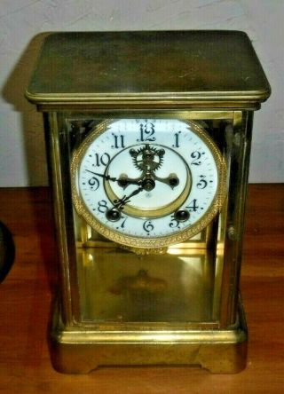 ANSONIA BRASS 8 DAY CRYSTAL REGULATOR CHIME CLOCK OPEN ESCAPEMENT c1890 4