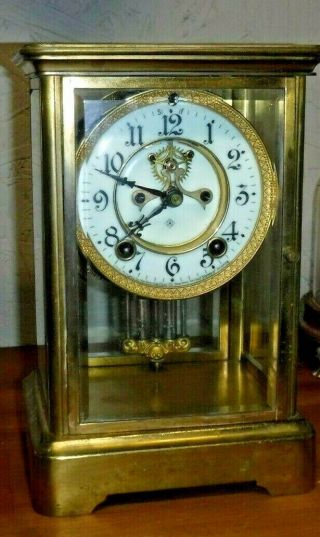 ANSONIA BRASS 8 DAY CRYSTAL REGULATOR CHIME CLOCK OPEN ESCAPEMENT c1890 5